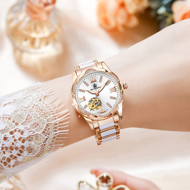 Women's Diamond Hollow Automatic Mechanical Ceramic Strap Wristwatches - Watches for Women - DYAVOR®
