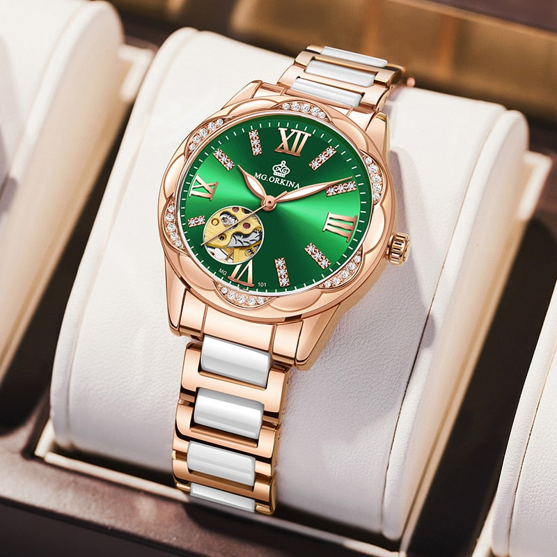 Women's Diamond Hollow Automatic Mechanical Ceramic Strap Wristwatches - Watches for Women - DYAVOR®