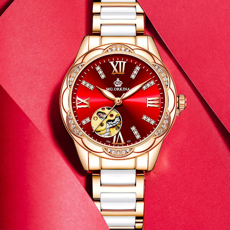 Women's Diamond Hollow Automatic Mechanical Ceramic Strap Wristwatches - Watches for Women - DYAVOR®