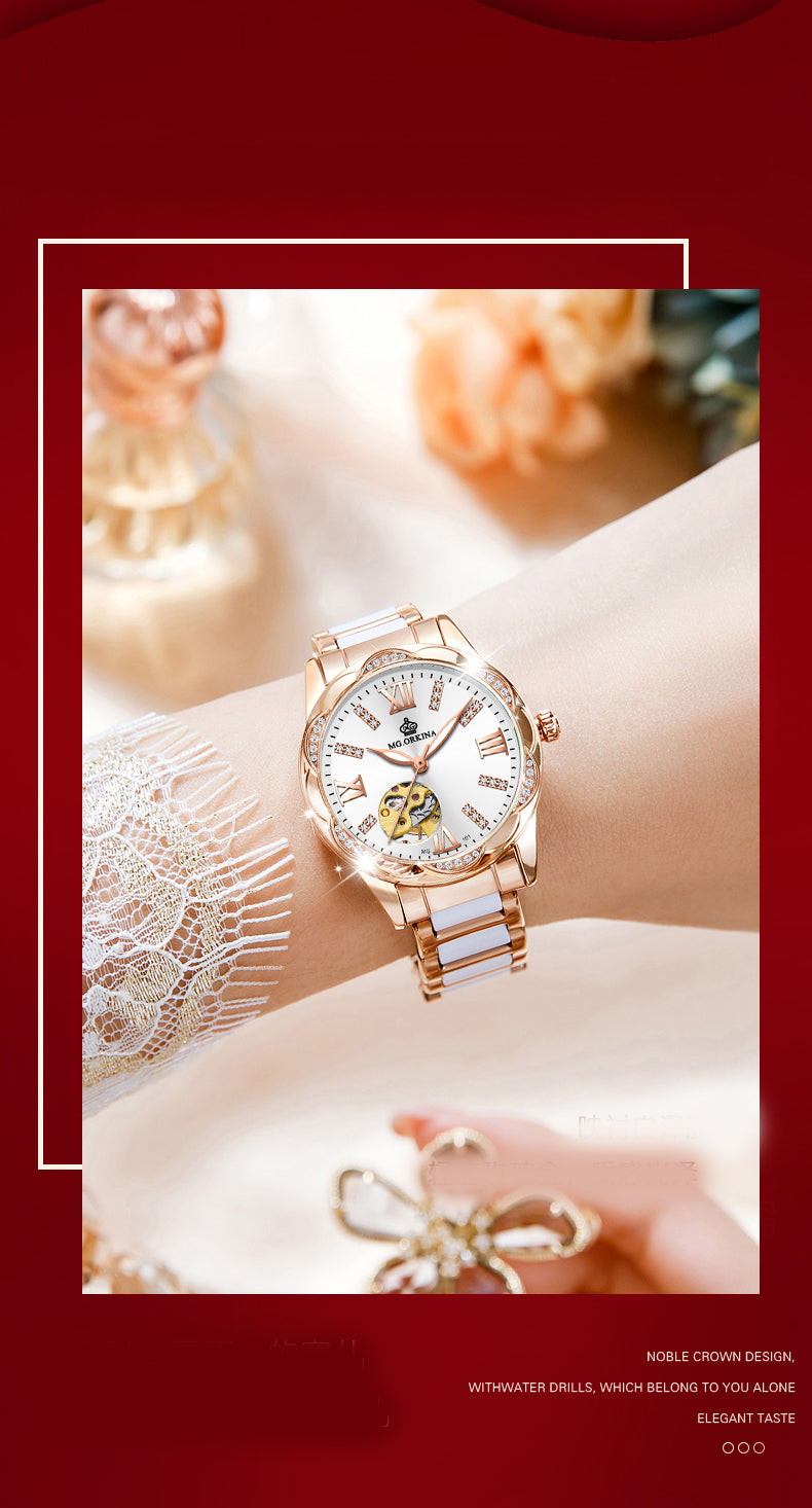 Women's Diamond Hollow Automatic Mechanical Ceramic Strap Wristwatches - Watches for Women - DYAVOR®