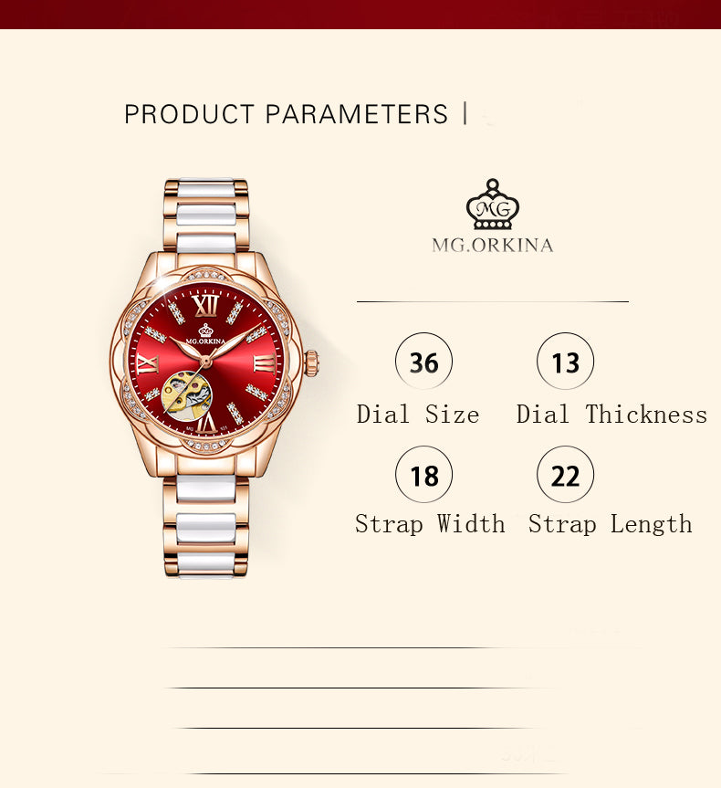 Women's Diamond Hollow Automatic Mechanical Ceramic Strap Wristwatches - Watches for Women - DYAVOR®