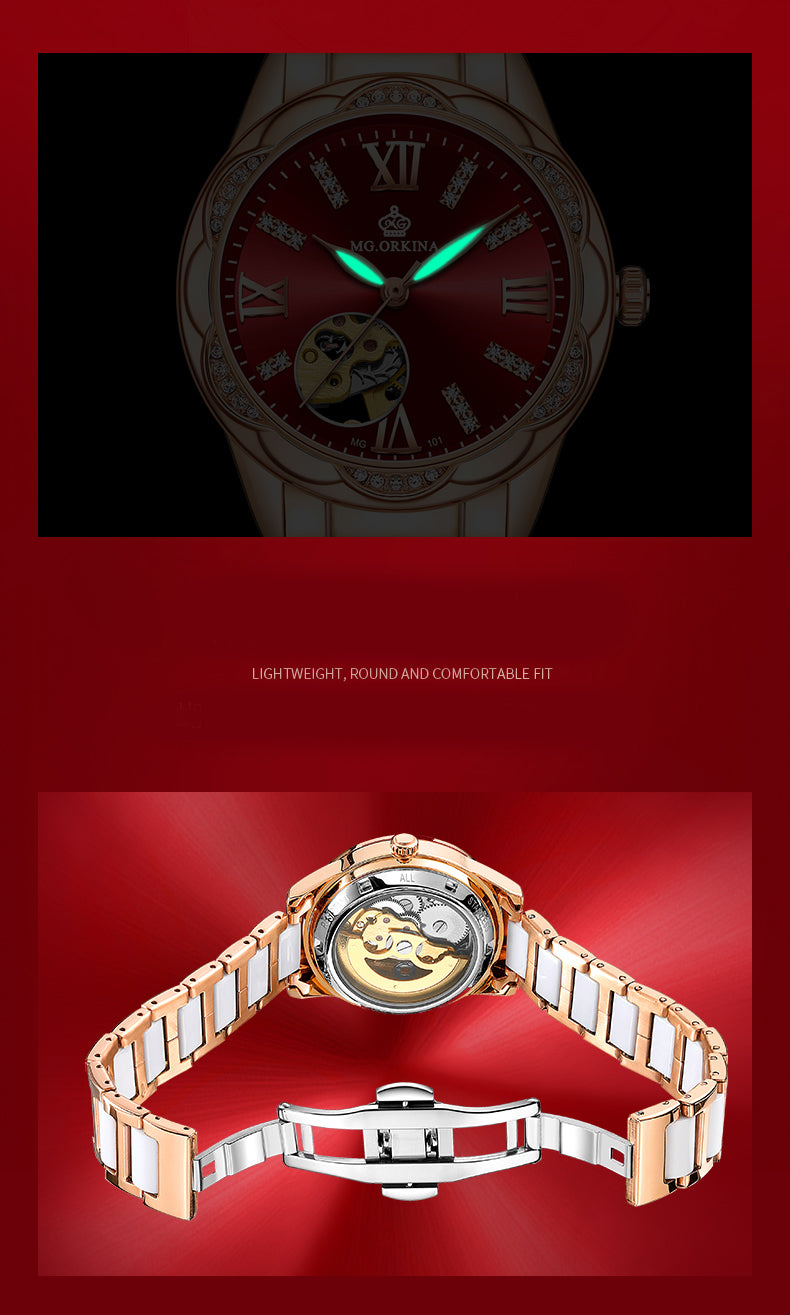 Women's Diamond Hollow Automatic Mechanical Ceramic Strap Wristwatches - Watches for Women - DYAVOR®