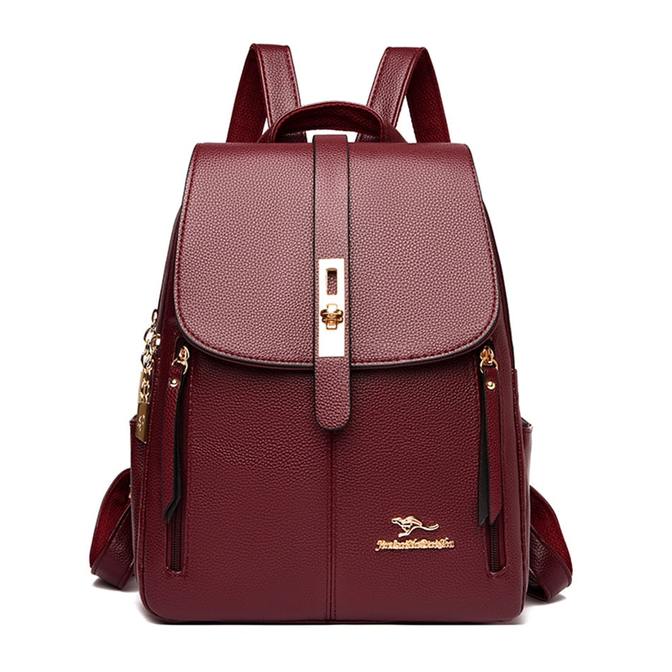 Women's Fashion Vintage Leather Multi-pocket Rucksack Travel Backpack - Backpacks - DYAVOR®
