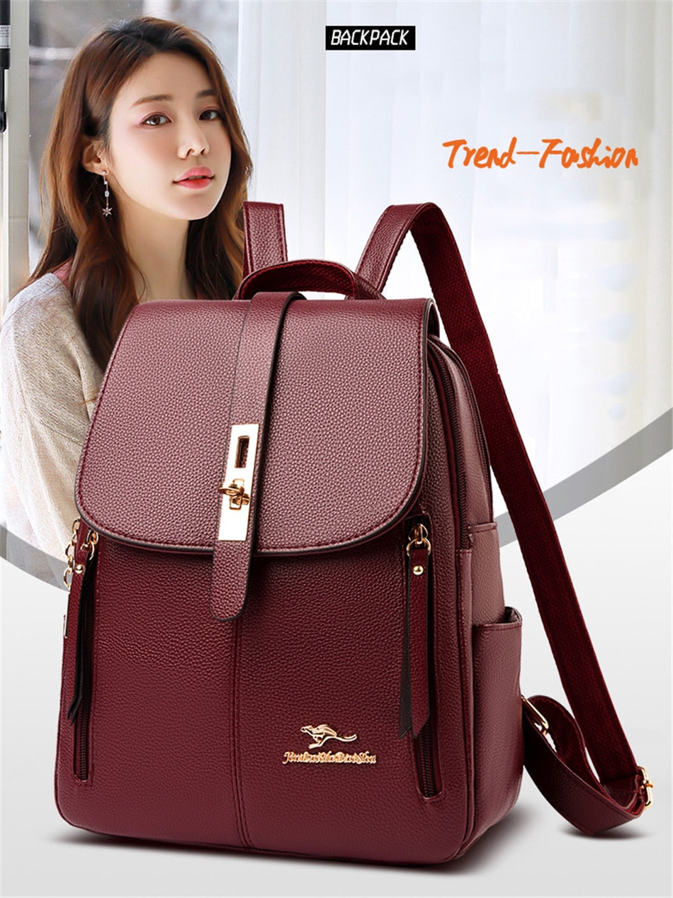 Women's Fashion Vintage Leather Multi-pocket Rucksack Travel Backpack - Backpacks - DYAVOR®