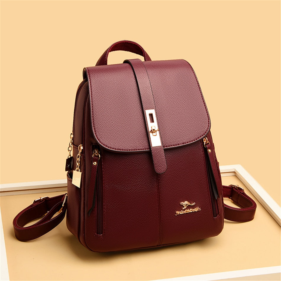 Women's Fashion Vintage Leather Multi-pocket Rucksack Travel Backpack - Backpacks - DYAVOR®