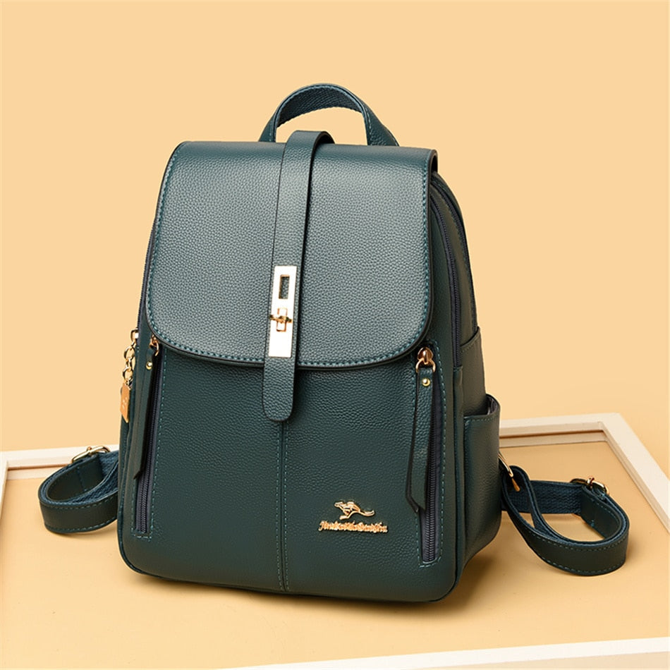 Women's Fashion Vintage Leather Multi-pocket Rucksack Travel Backpack - Backpacks - DYAVOR®