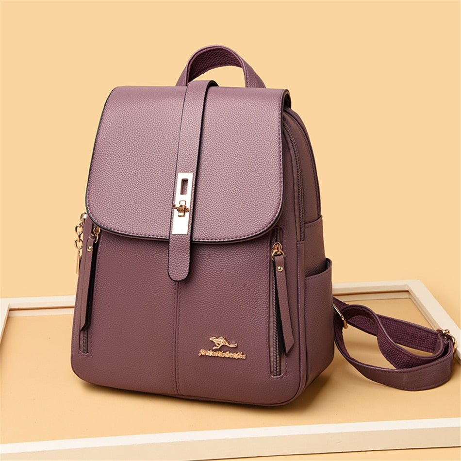 Women's Fashion Vintage Leather Multi-pocket Rucksack Travel Backpack - Backpacks - DYAVOR®
