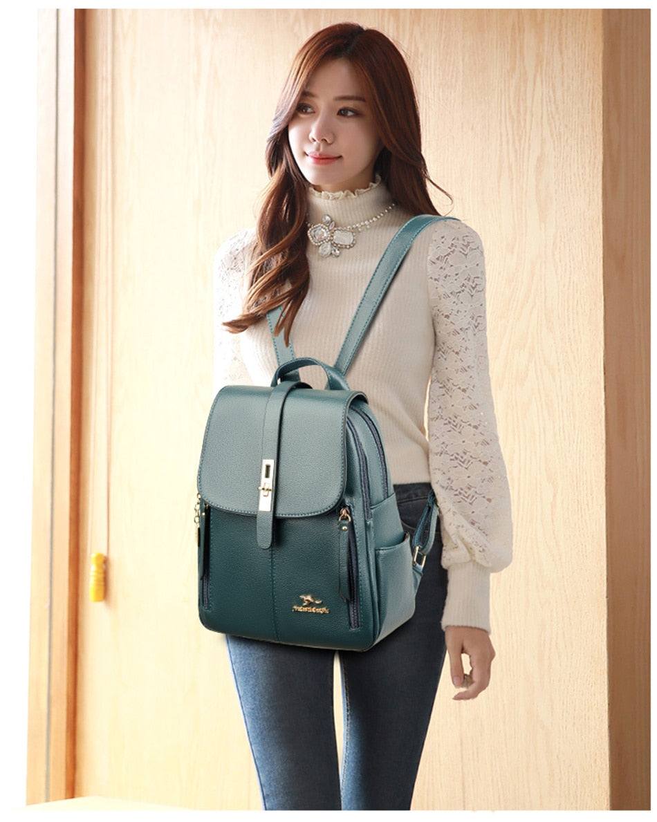 Women's Fashion Vintage Leather Multi-pocket Rucksack Travel Backpack - Backpacks - DYAVOR®