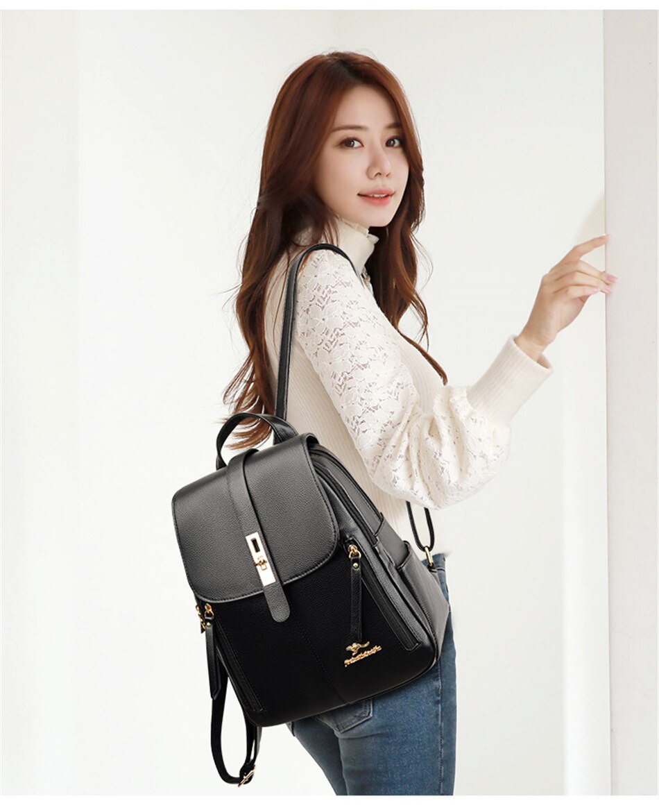 Women's Fashion Vintage Leather Multi-pocket Rucksack Travel Backpack - Backpacks - DYAVOR®