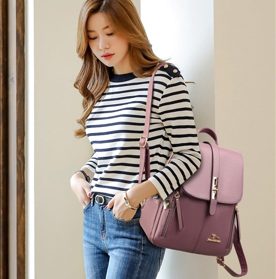 Women's Fashion Vintage Leather Multi-pocket Rucksack Travel Backpack - Backpacks - DYAVOR®