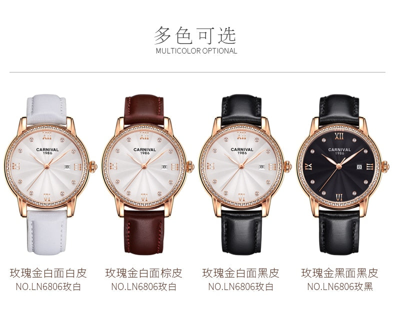 Women's Luxury Automatic Date Rhinestone Mechanical Leather Dress Watch - Watches for Women - DYAVOR®