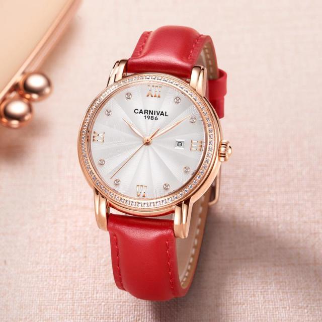 Women's Luxury Automatic Date Rhinestone Mechanical Leather Dress Watch - Watches for Women - DYAVOR®