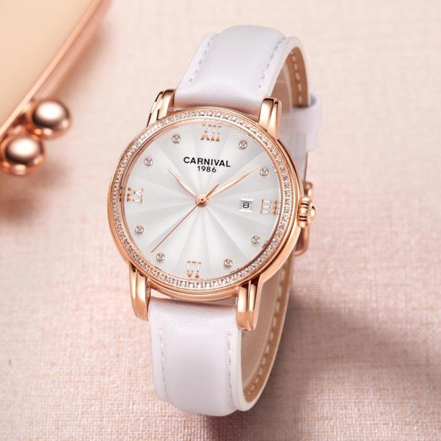 Women's Luxury Automatic Date Rhinestone Mechanical Leather Dress Watch - Watches for Women - DYAVOR®