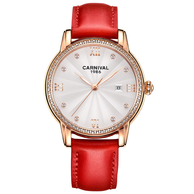 Women's Luxury Automatic Date Rhinestone Mechanical Leather Dress Watch - Watches for Women - DYAVOR®