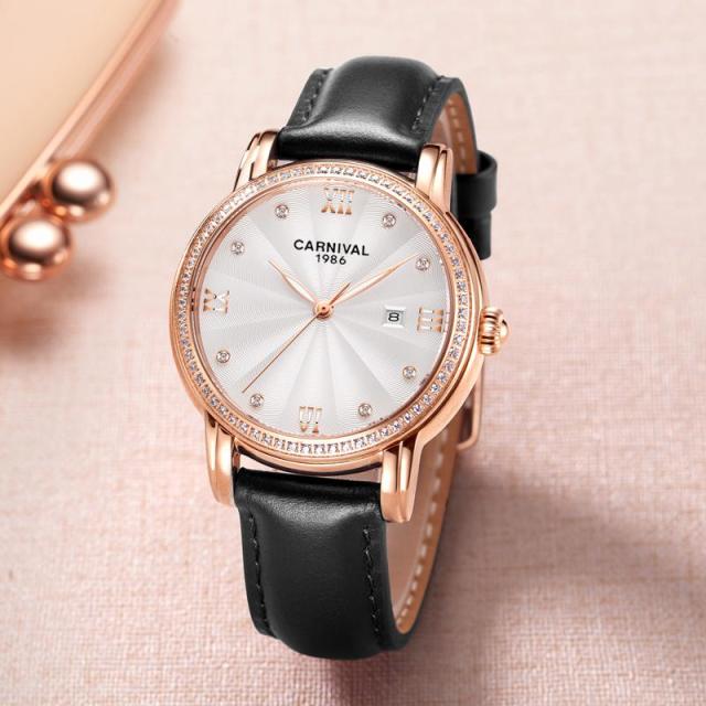 Women's Luxury Automatic Date Rhinestone Mechanical Leather Dress Watch - Watches for Women - DYAVOR®