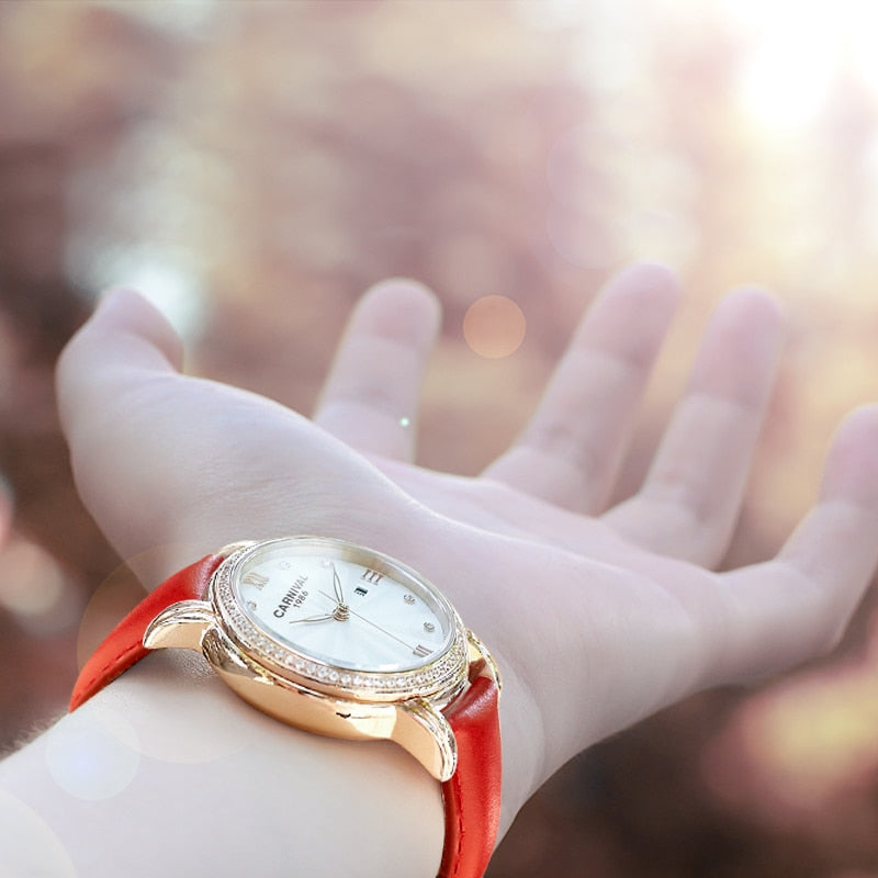 Women's Luxury Automatic Date Rhinestone Mechanical Leather Dress Watch - Watches for Women - DYAVOR®