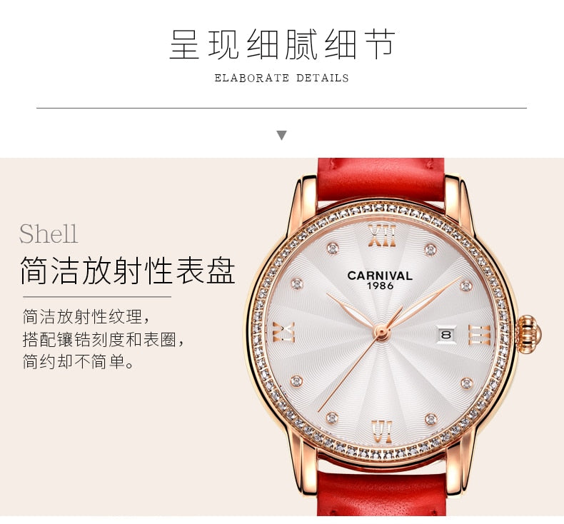 Women's Luxury Automatic Date Rhinestone Mechanical Leather Dress Watch - Watches for Women - DYAVOR®
