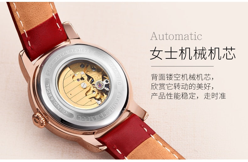 Women's Luxury Automatic Date Rhinestone Mechanical Leather Dress Watch - Watches for Women - DYAVOR®