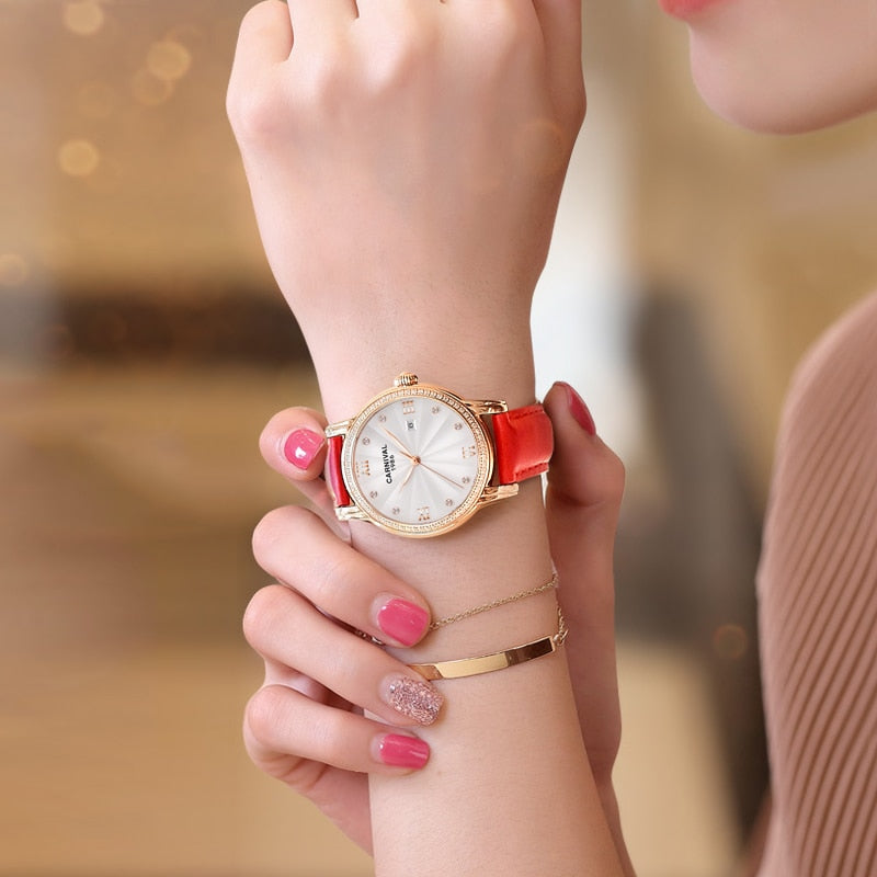 Women's Luxury Automatic Date Rhinestone Mechanical Leather Dress Watch - Watches for Women - DYAVOR®