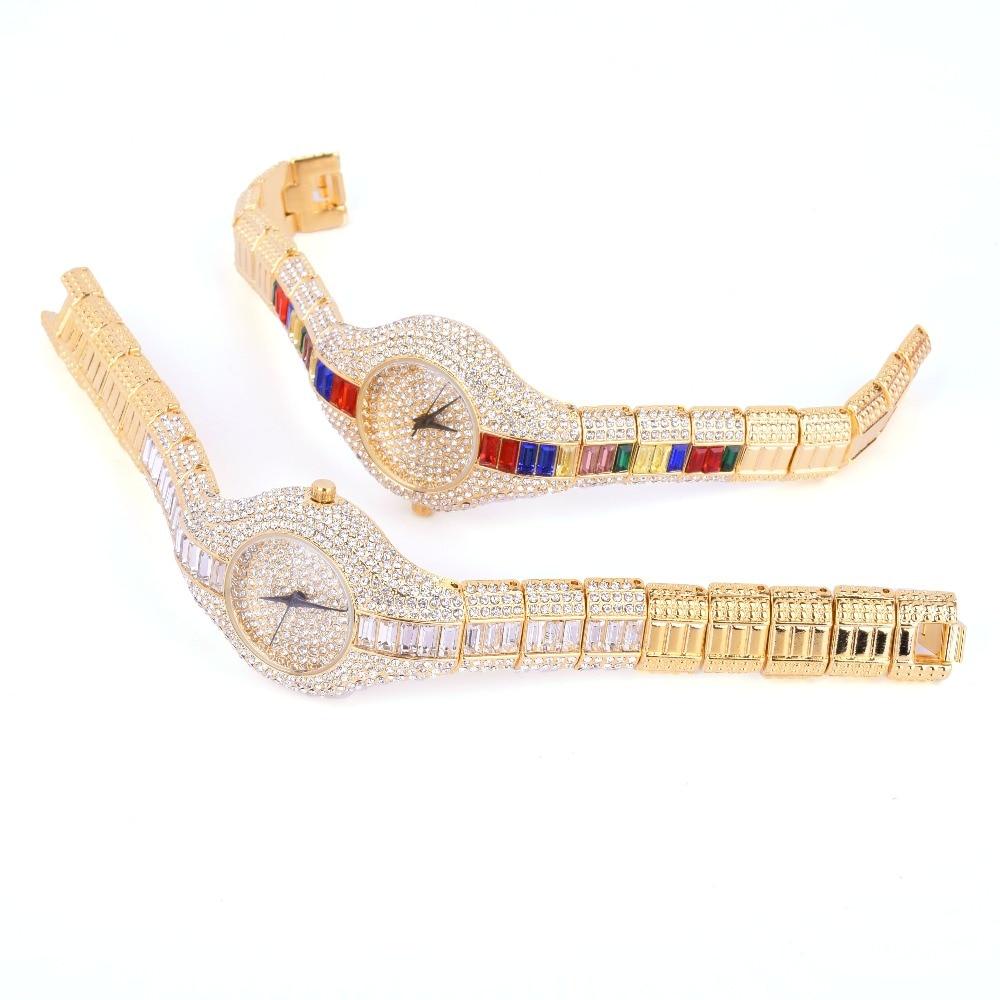 Women's Luxury Colourful Rhinestone Gold Dial Quartz Waterproof Watches - Watches for Women - DYAVOR®