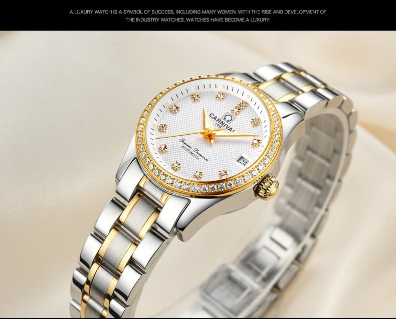 Women's Luxury Rhinestone Automatic Mechanical Date Steel Band Watch - Watches for Women - DYAVOR®