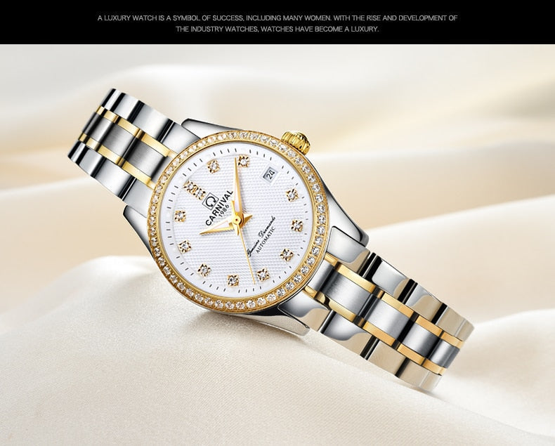 Women's Luxury Rhinestone Automatic Mechanical Date Steel Band Watch - Watches for Women - DYAVOR®