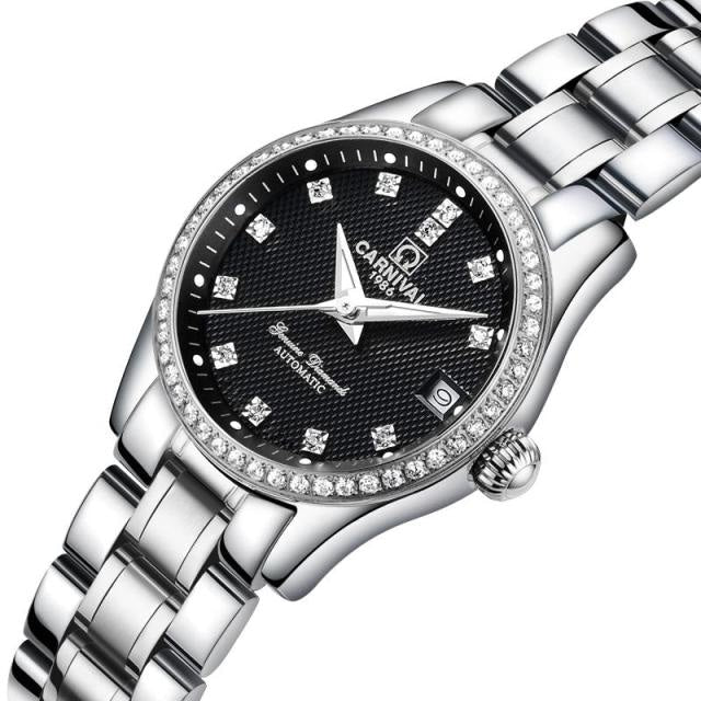 Women's Luxury Rhinestone Automatic Mechanical Date Steel Band Watch - Watches for Women - DYAVOR®