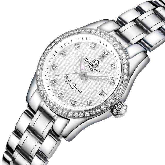 Women's Luxury Rhinestone Automatic Mechanical Date Steel Band Watch - Watches for Women - DYAVOR®