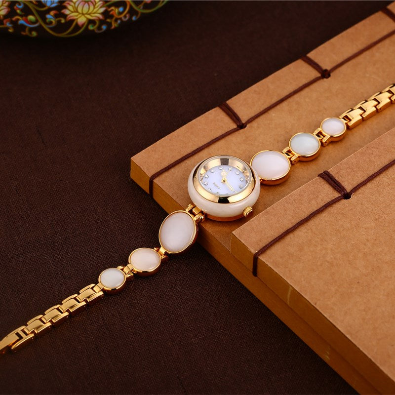 Women's Natural Hetian Jade Stainless Steel Waterproof Wrist Watch - Watches for Women - DYAVOR®