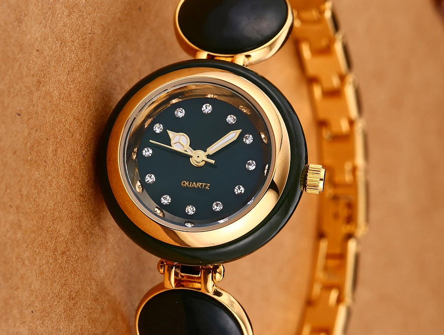 Women's Natural Hetian Jade Stainless Steel Waterproof Wrist Watch - Watches for Women - DYAVOR®