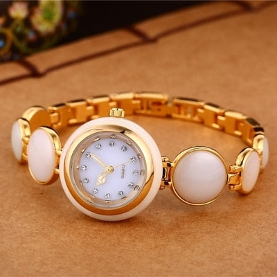 Women's Natural Hetian Jade Stainless Steel Waterproof Wrist Watch - Watches for Women - DYAVOR®