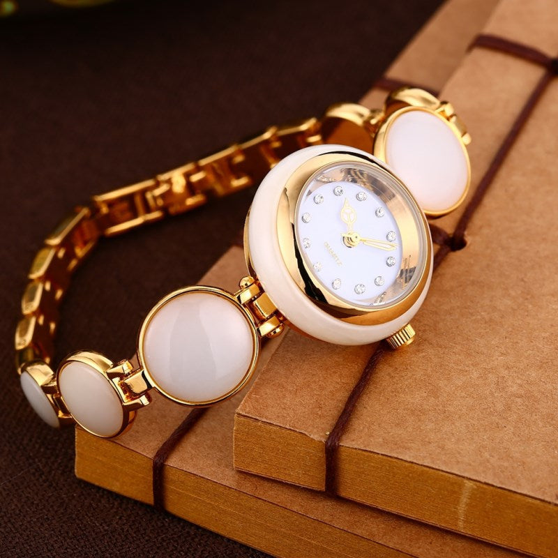 Women's Natural Hetian Jade Stainless Steel Waterproof Wrist Watch - Watches for Women - DYAVOR®