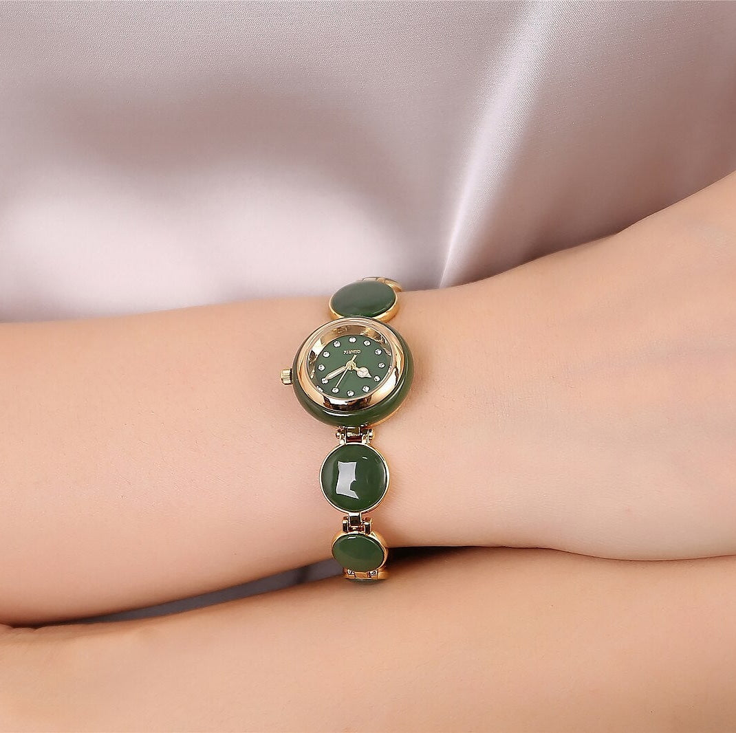 Women's Natural Hetian Jade Stainless Steel Waterproof Wrist Watch - Watches for Women - DYAVOR®