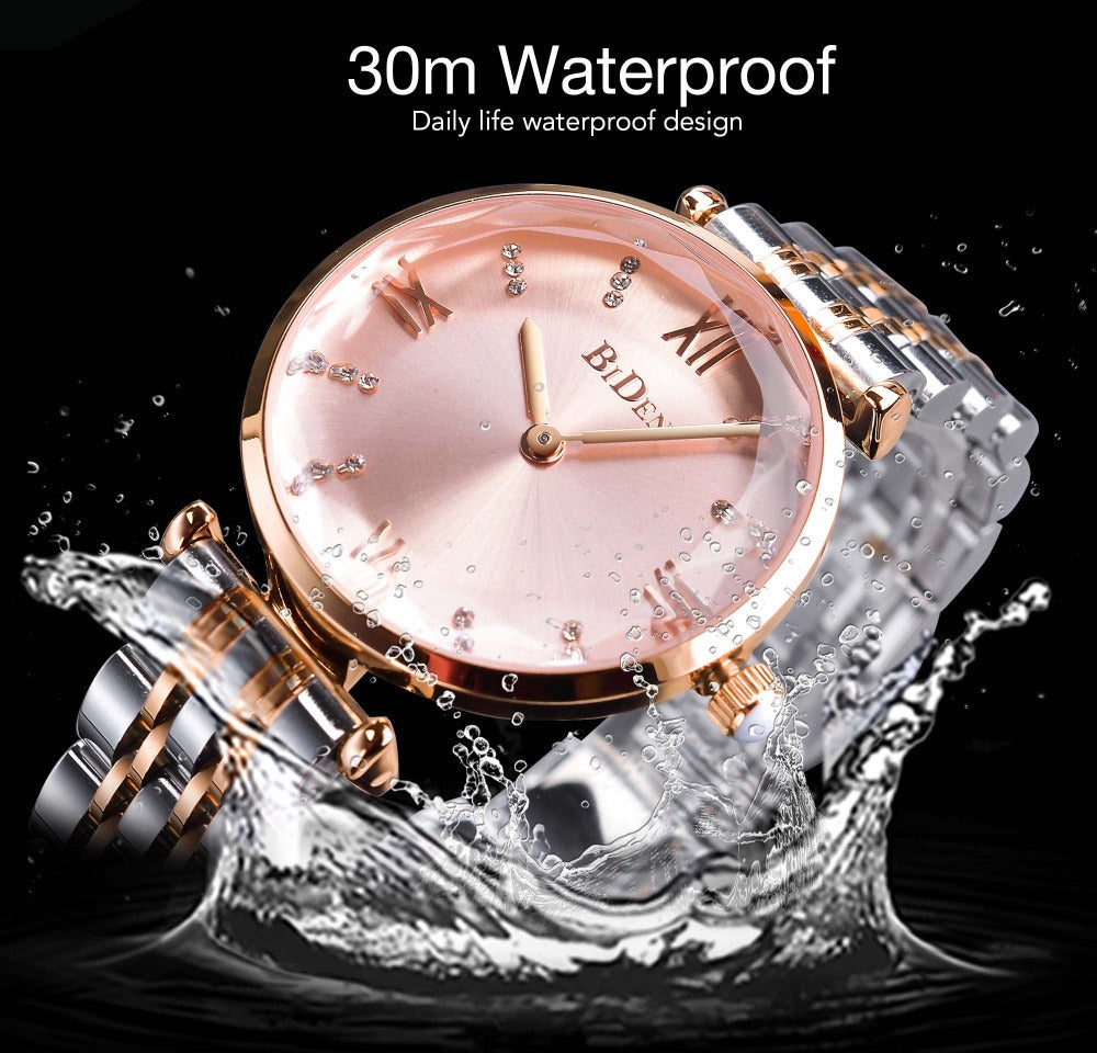 Women's Pink Dial Diamond Quartz Movement Stainless Steel Wrist Watch - Watches for Women - DYAVOR®