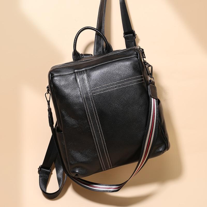 Women's Vintage Fashion Black Genuine Leather Shoulder Bag Backpack - Backpacks - DYAVOR®