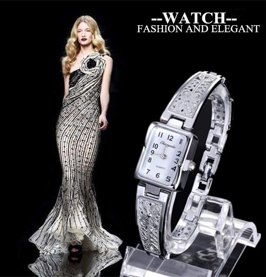 Women's Vintage Luxury Gold + Silver Rectangle Dial Carved Watches - Watches for Women - DYAVOR®