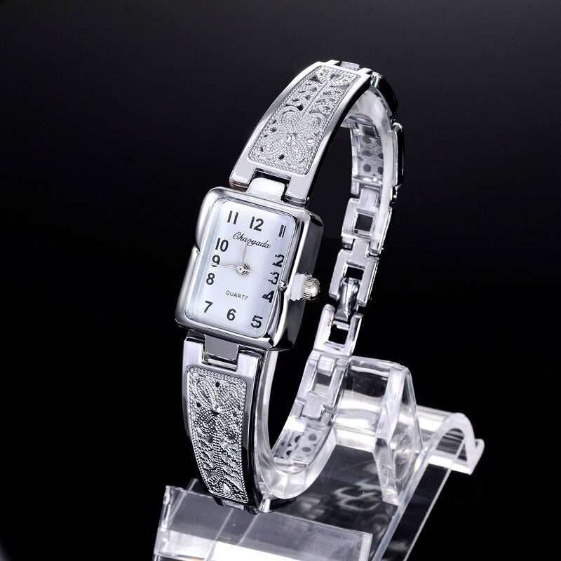 Women's Vintage Luxury Gold + Silver Rectangle Dial Carved Watches - Watches for Women - DYAVOR®