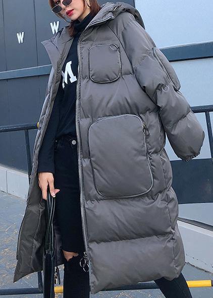 women trendy plus size winter jacket overcoat gray hooded zippered women parka - - DYAVOR®