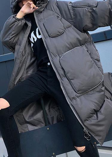 women trendy plus size winter jacket overcoat gray hooded zippered women parka - - DYAVOR®