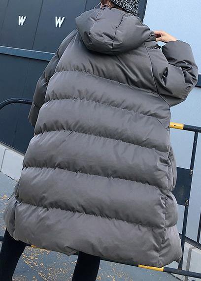 women trendy plus size winter jacket overcoat gray hooded zippered women parka - - DYAVOR®