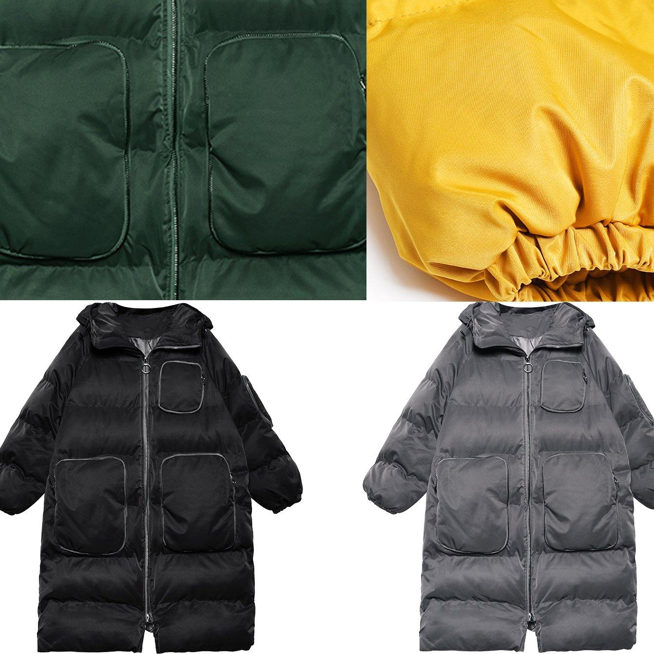 women trendy plus size winter jacket overcoat gray hooded zippered women parka - - DYAVOR®