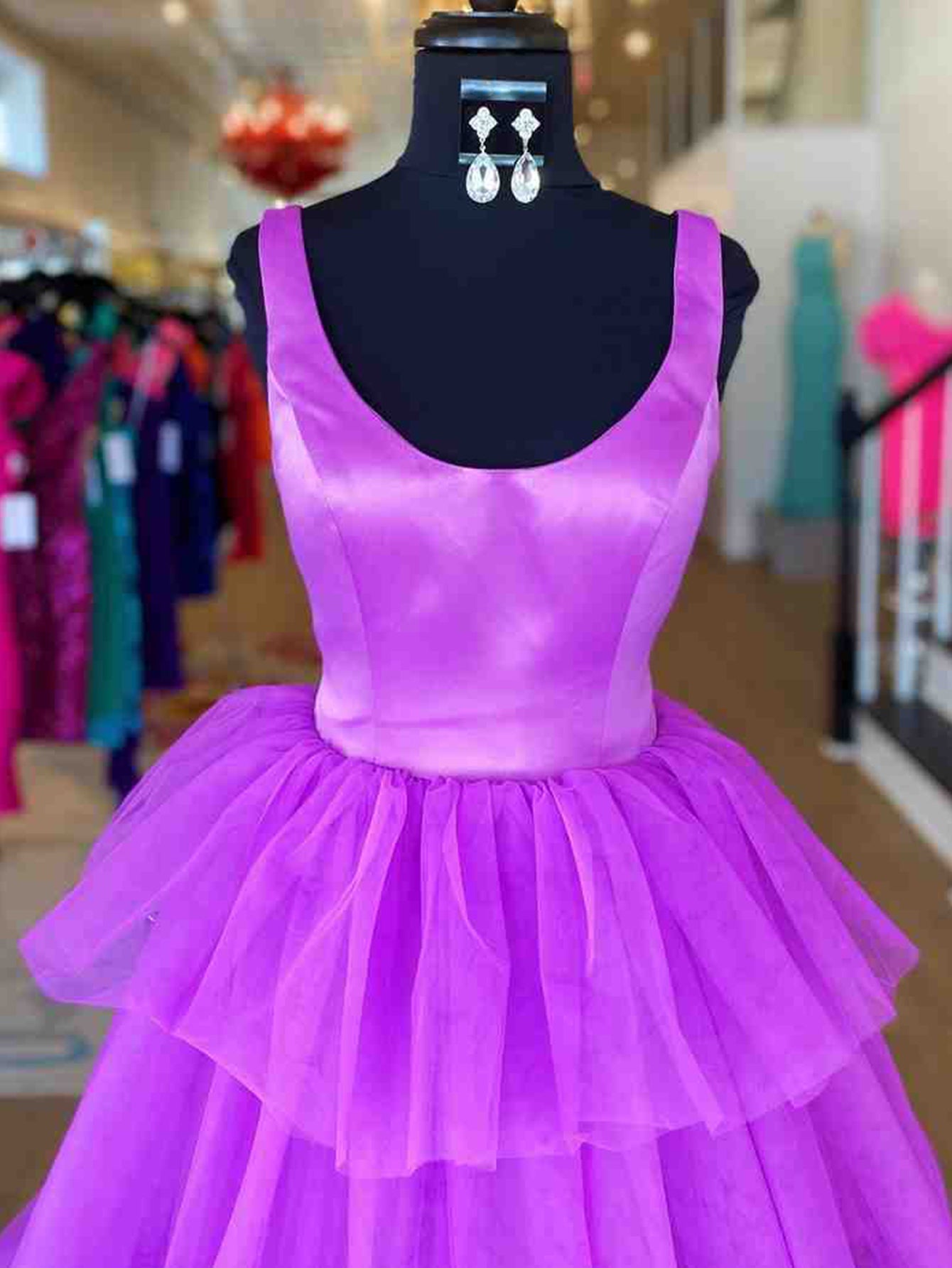  A Line Ruffles Purple Tulle Long Prom Dress - Prom Dress - DYAVOR® 