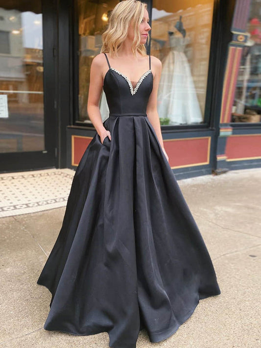  Leanna | A Line Black  V Neck Long Prom Dress - Prom Dress - DYAVOR® 