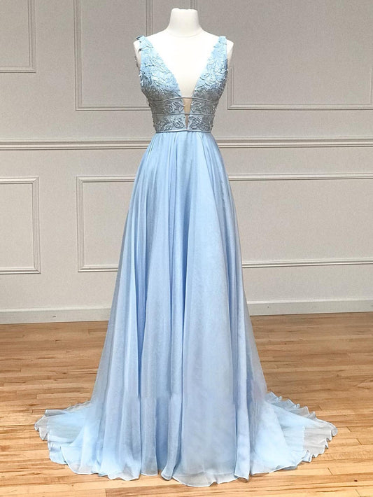  Aniyah |A Line Plunge V Neck Lace Chiffon Prom Dress - Prom Dress - DYAVOR® 