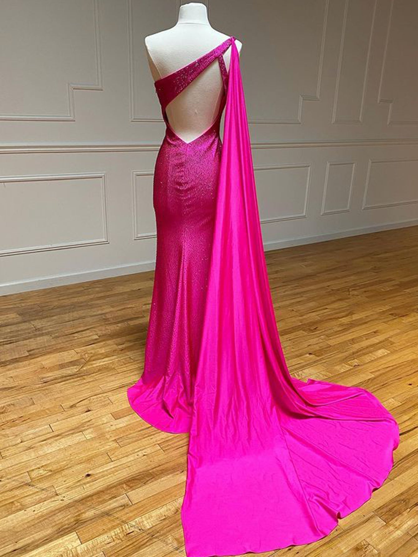  One Shoulder Glitter Mermaid Pink Long Prom Dress - Prom Dress - DYAVOR® 