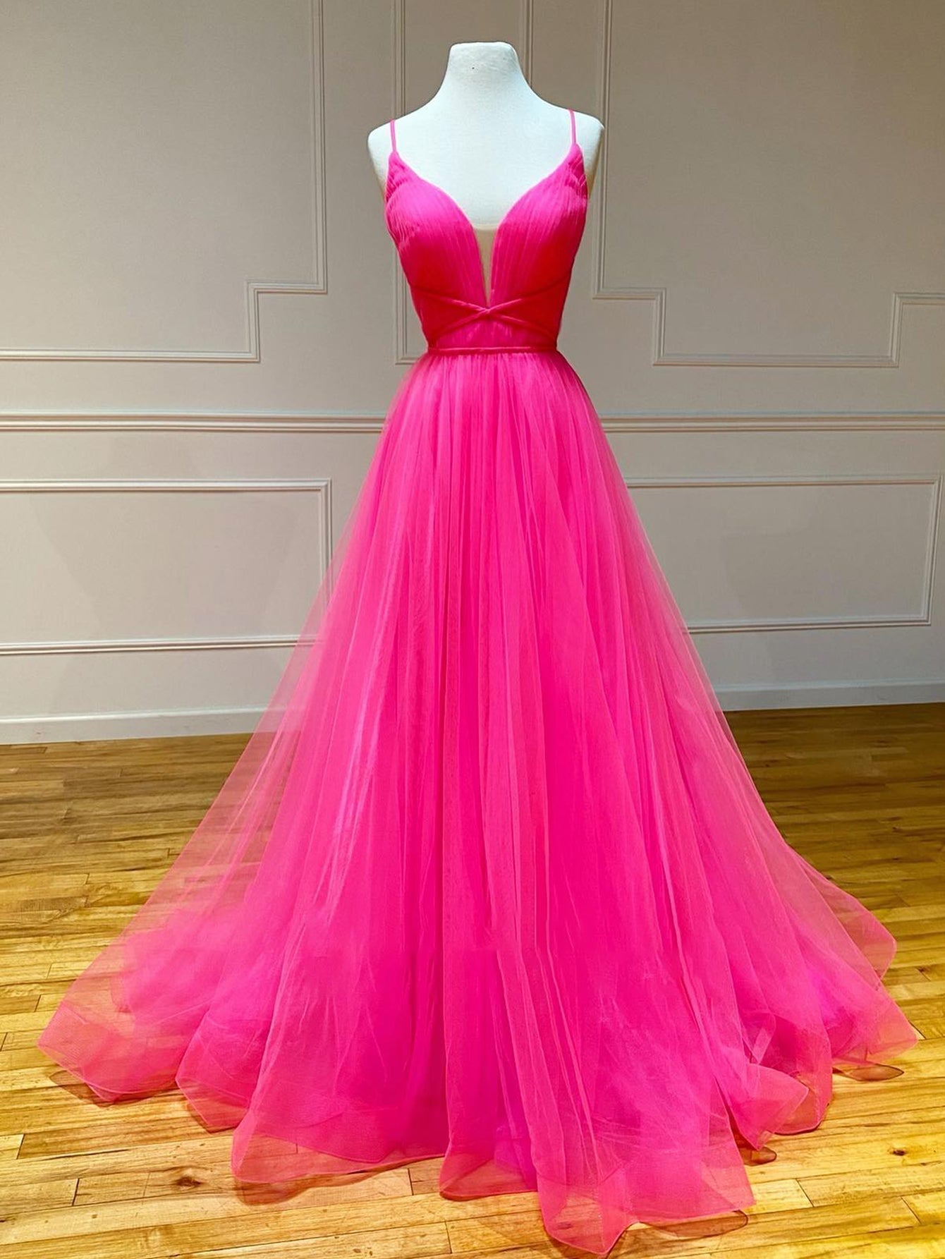  Pink Tulle A Line Ruffles Long Prom Dress - Prom Dress - DYAVOR® 