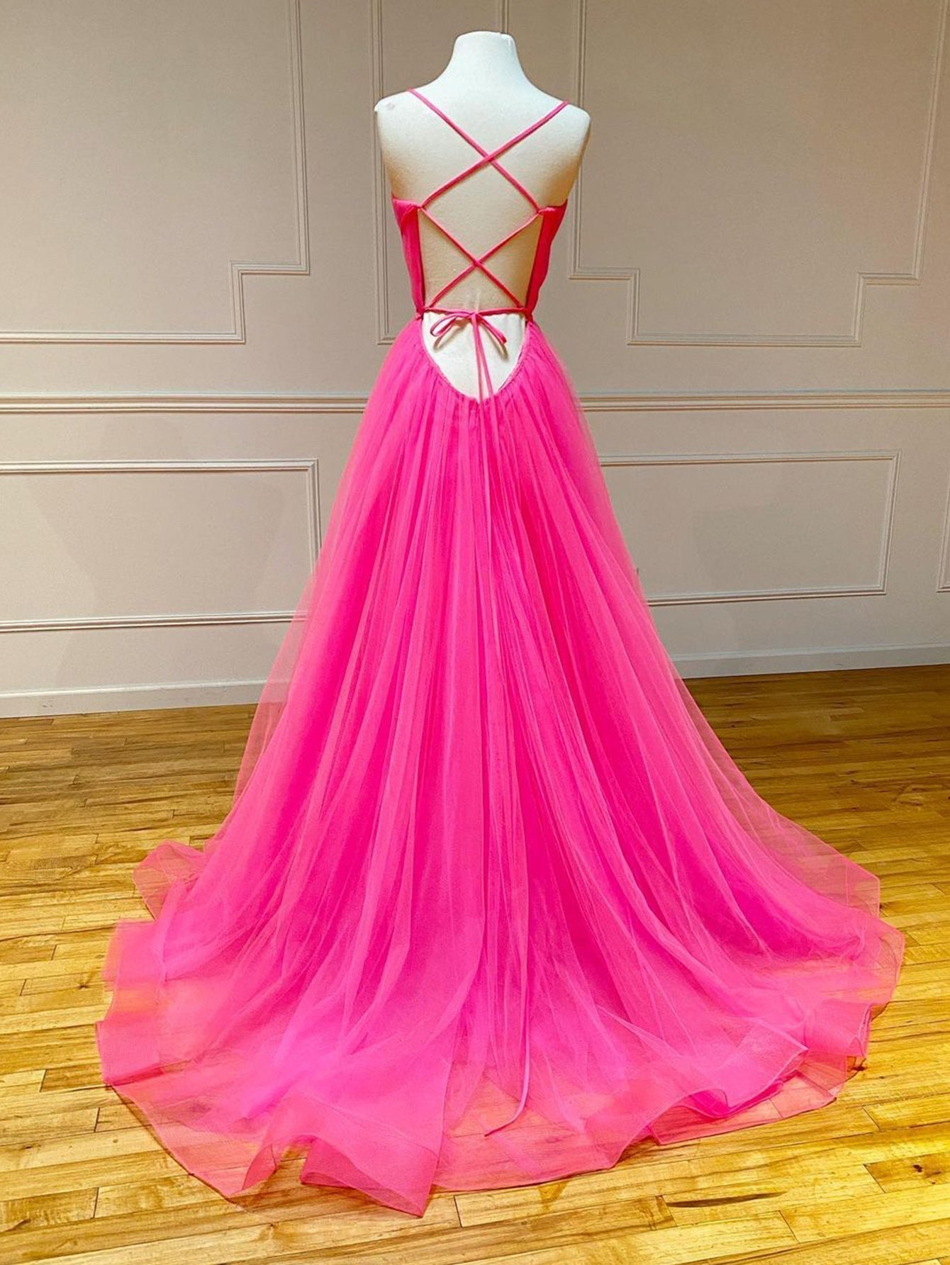  Pink Tulle A Line Ruffles Long Prom Dress - Prom Dress - DYAVOR® 