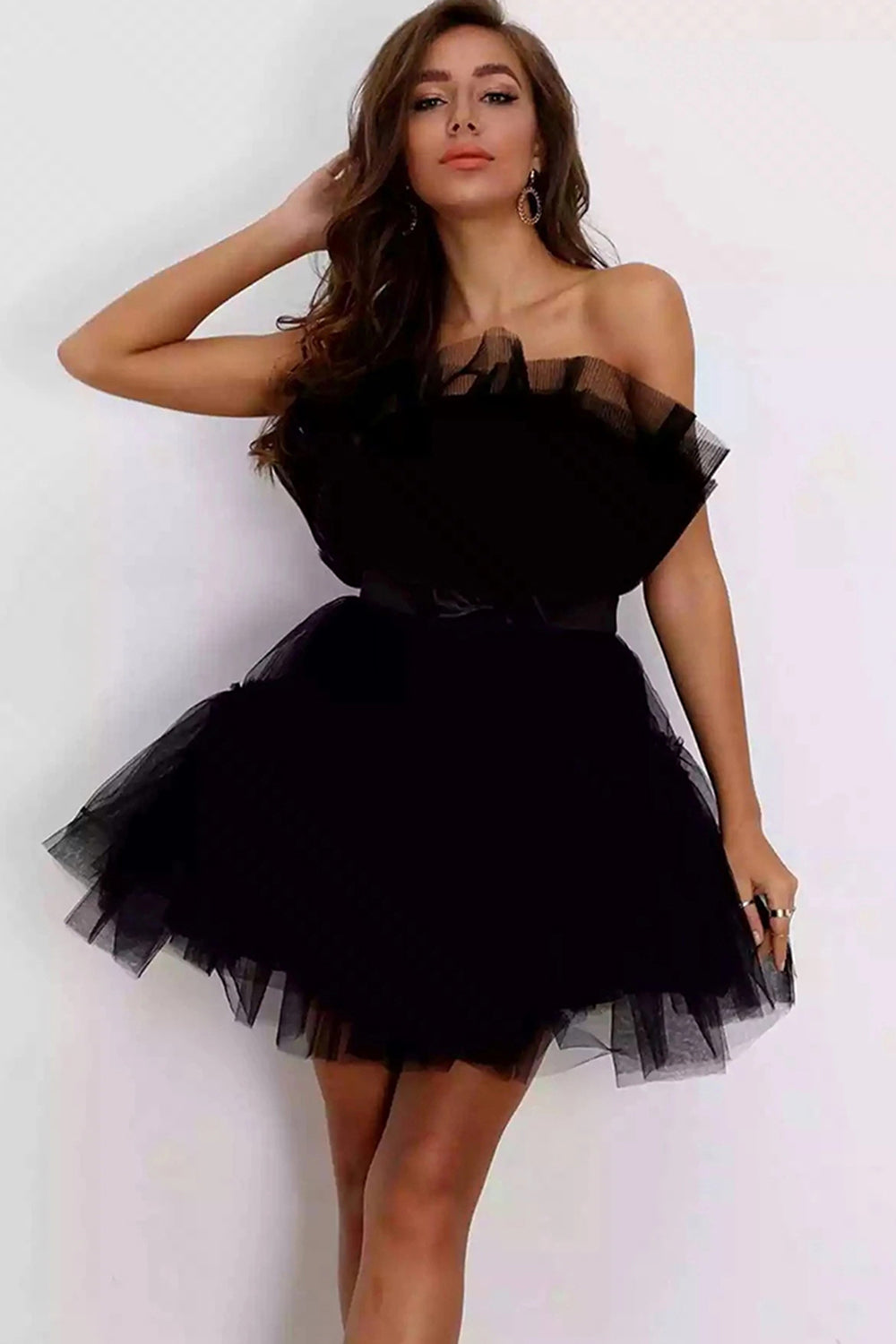  Isabella | Cute A Line Strapless Black Short Homecoming Dress - Cocktail Dress - DYAVOR® 