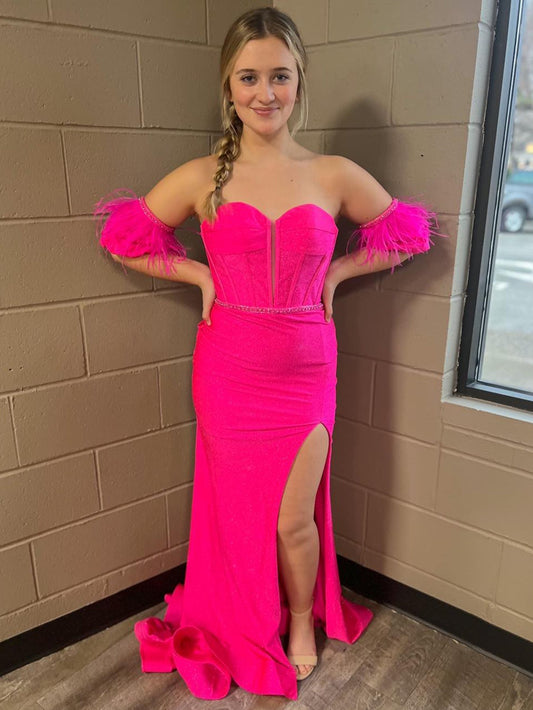  Iliana | Pink Mermaid Strapless Tight Long Prom Dress With Slit - Prom Dress - DYAVOR® 