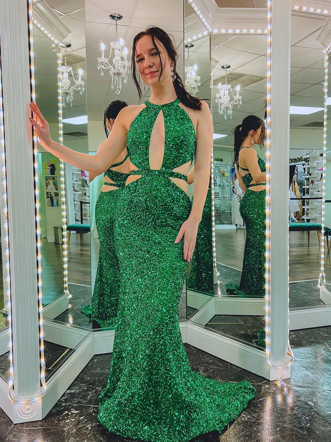  Cutout Mermaid Green Backless Long Prom Dress - Prom Dress - DYAVOR® 